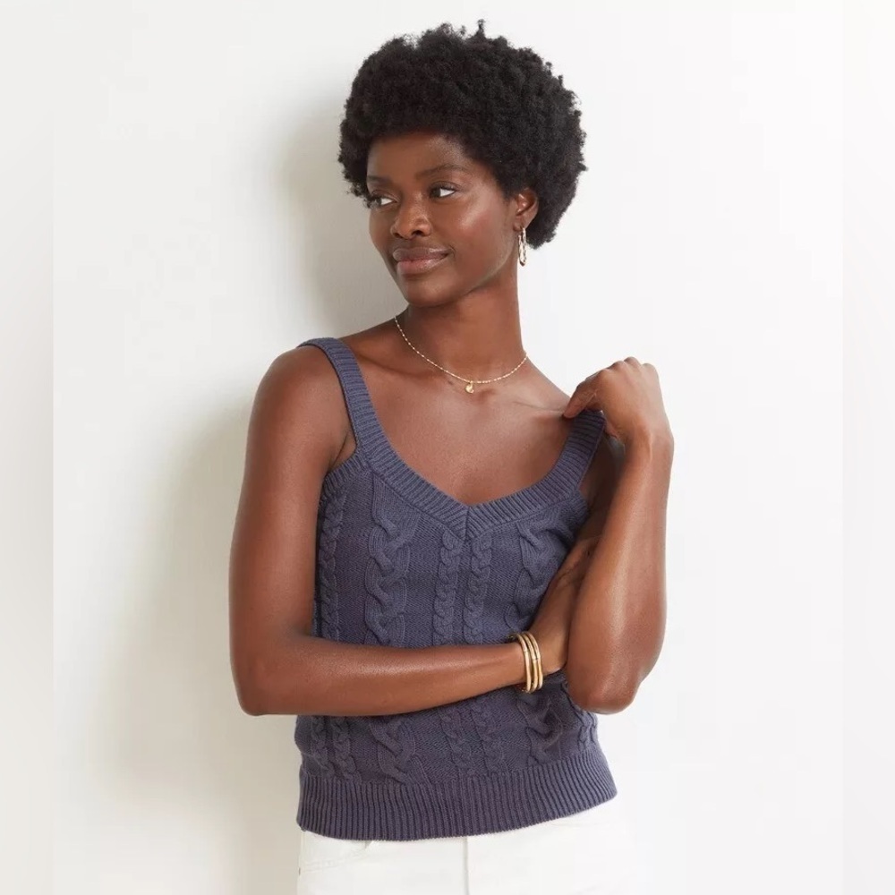 NWOT- Everveve Maeve Cable Knit Tank Denim Blue L